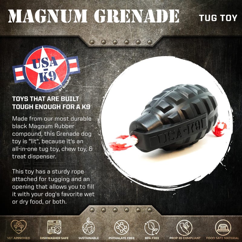 SodaPup USA-K9 Magnum Grenade â€“ Dog Tug Toy, Chew Toy & Treat Dispenser Made in USA from Our Most Durable Non-Toxic, Pet-Safe, Food Safe, Natural Rubber for Strengthening Bond, Exercise, & More - Image 3